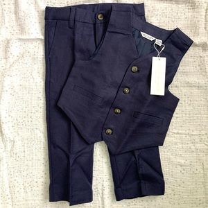NWT Janie and Jack Special Occasion Navy Linen Vest and Pants
